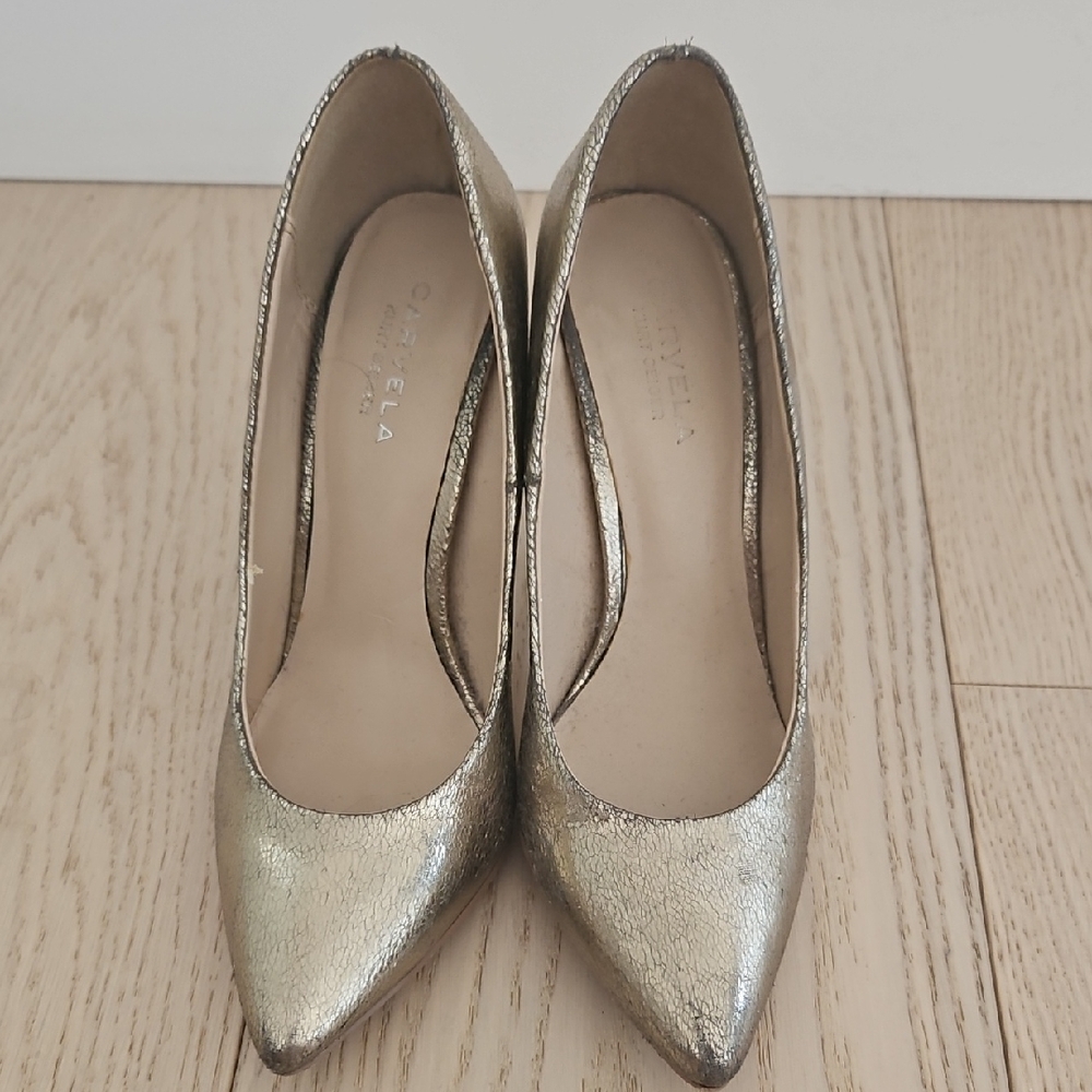 Gold Stiletto Heels with Shimmery Finish